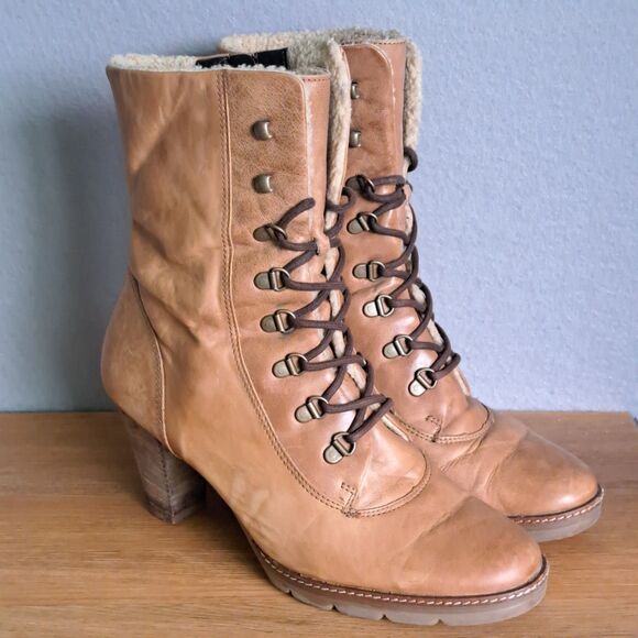 Paul Green Women’s Size 9 / UK 6.5 Brown Leather Lace-Up Ankle Boots Heels - Picture 1 of 16